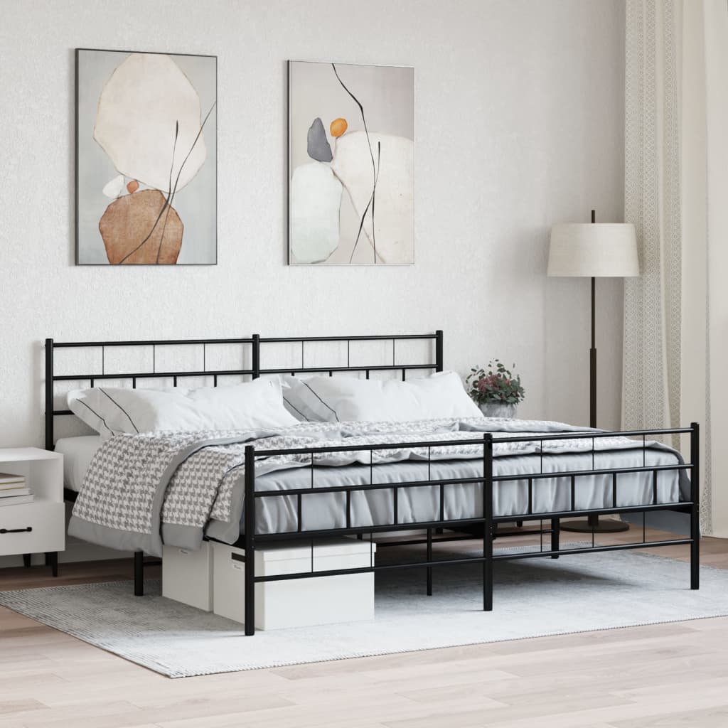vidaXL Metal Bed Frame without Mattress with Footboard Black 200x200cm