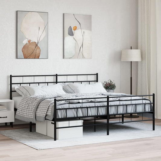 vidaXL Metal Bed Frame without Mattress with Footboard Black 200x200cm