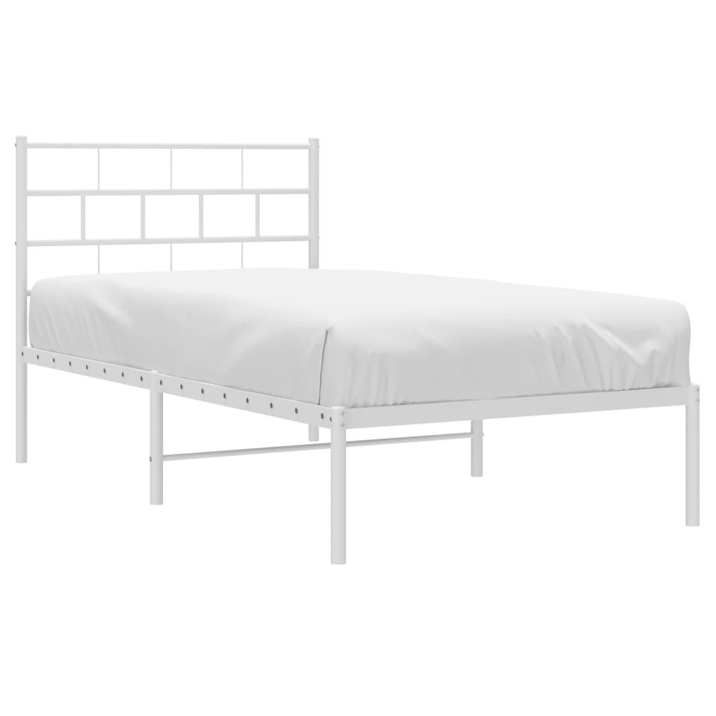 vidaXL Metal Bed Frame without Mattress with Headboard White 75x190cm