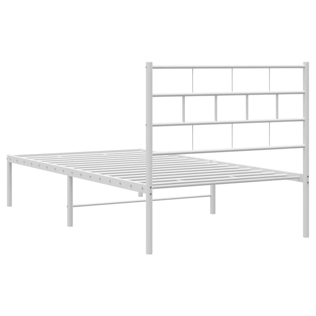 vidaXL Metal Bed Frame without Mattress with Headboard White 75x190cm