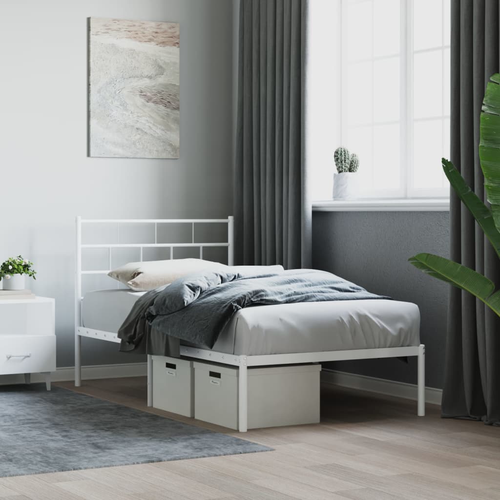 vidaXL Metal Bed Frame without Mattress with Headboard White 75x190cm