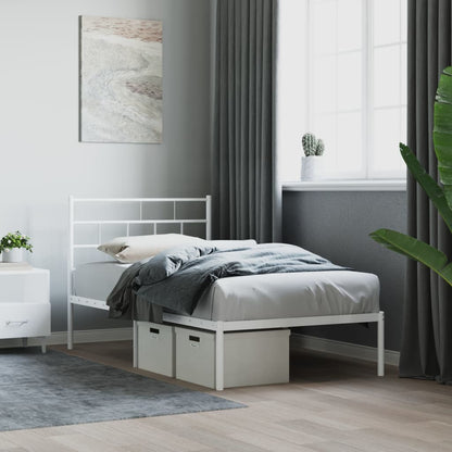 vidaXL Metal Bed Frame without Mattress with Headboard White 75x190cm