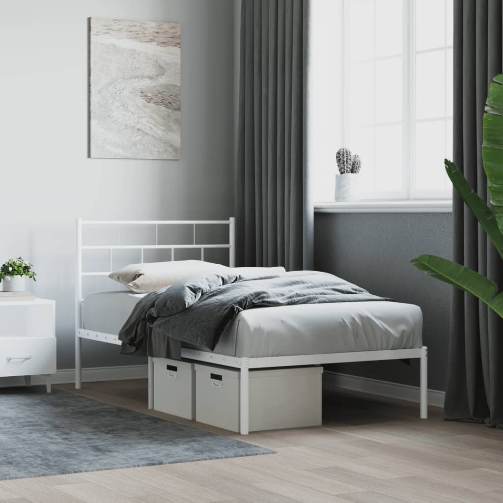 vidaXL Metal Bed Frame | White | Steel | Single | Metal Bed Frame | Rectangular