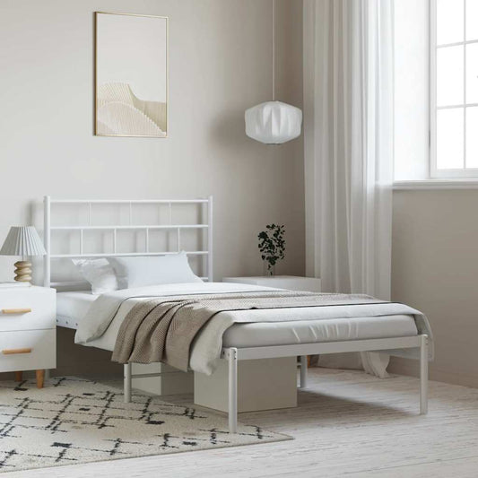 vidaXL Metal Bed Frame | White | Powder-Coated Steel | Single | Single Bed Frame
