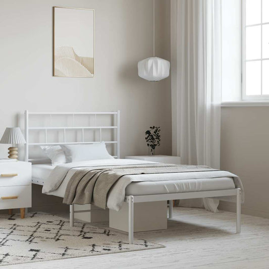 vidaXL Metal Bed Frame without Mattress with Headboard White 100x200cm