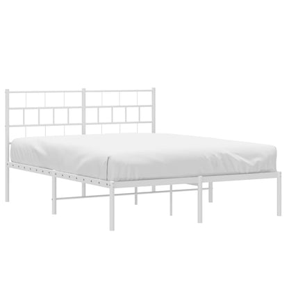 vidaXL Metal Bed Frame without Mattress with Headboard White 140x200cm