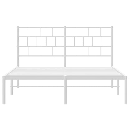 vidaXL Metal Bed Frame without Mattress with Headboard White 140x200cm