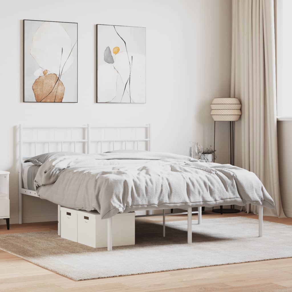 vidaXL Metal Bed Frame without Mattress with Headboard White 140x200cm