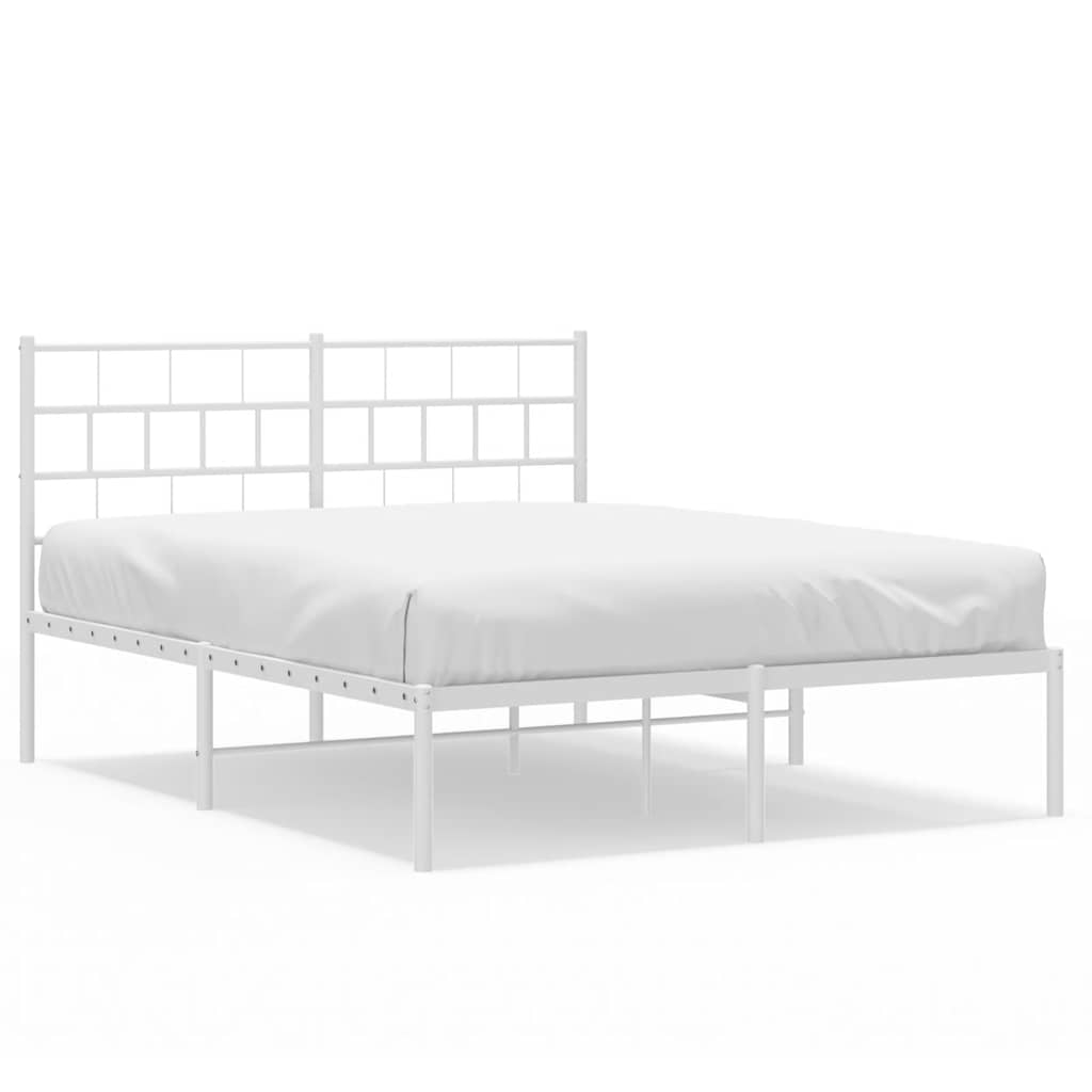 vidaXL Metal Bed Frame without Mattress with Headboard White 150x200cm