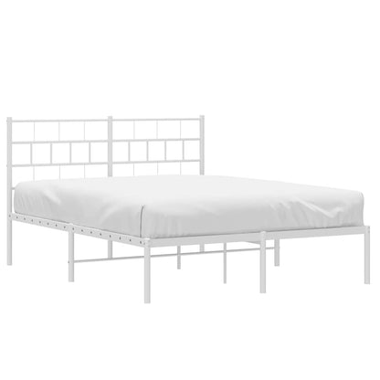 vidaXL Metal Bed Frame without Mattress with Headboard White 150x200cm