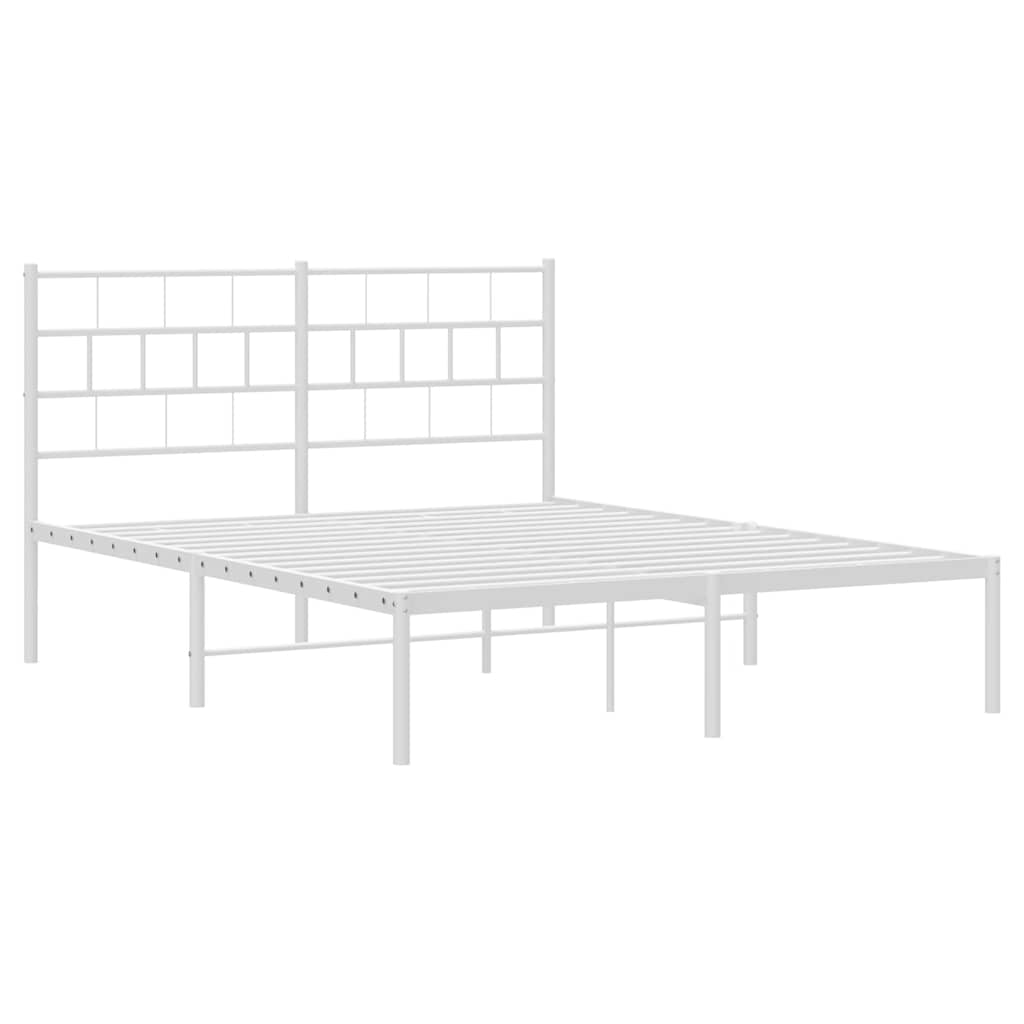 vidaXL Metal Bed Frame without Mattress with Headboard White 150x200cm