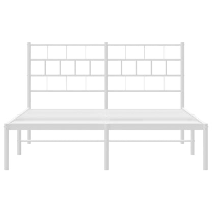 vidaXL Metal Bed Frame without Mattress with Headboard White 150x200cm