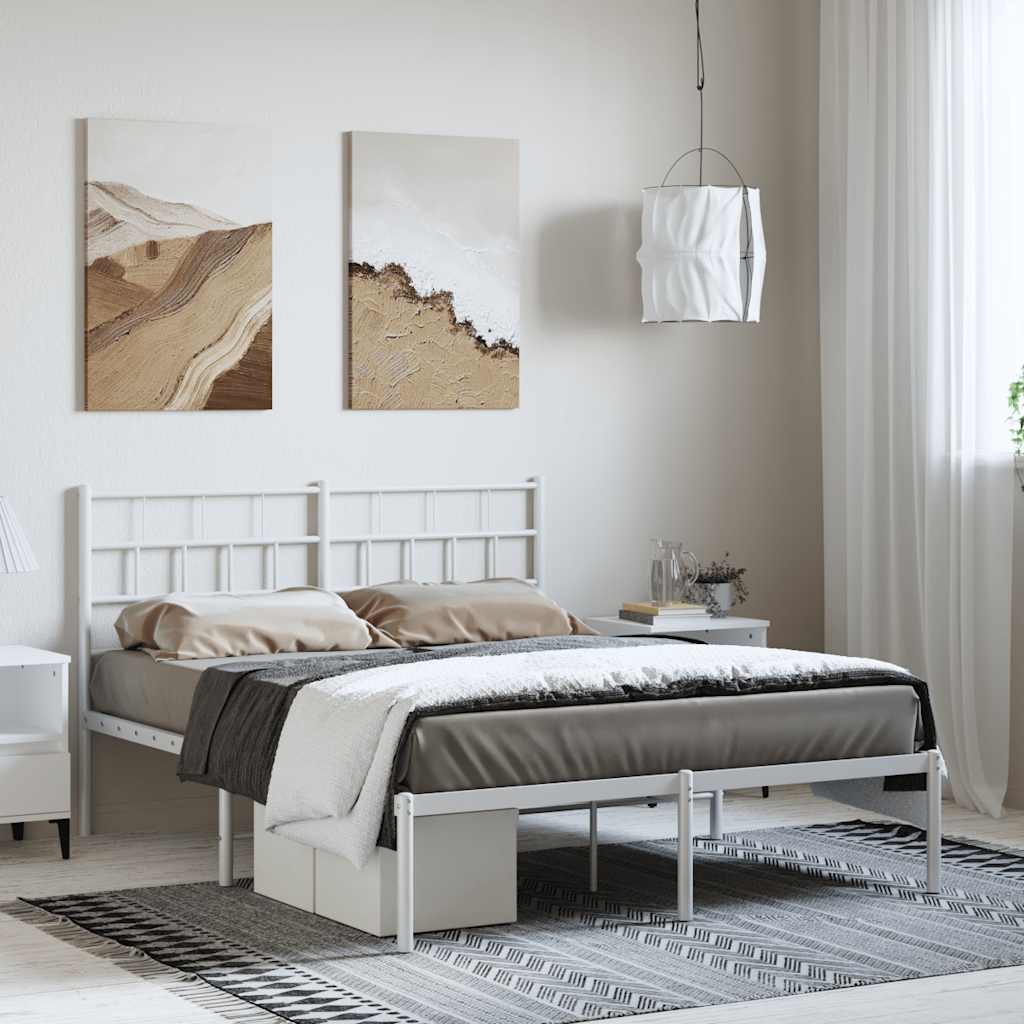 vidaXL Metal Bed Frame without Mattress with Headboard White 150x200cm