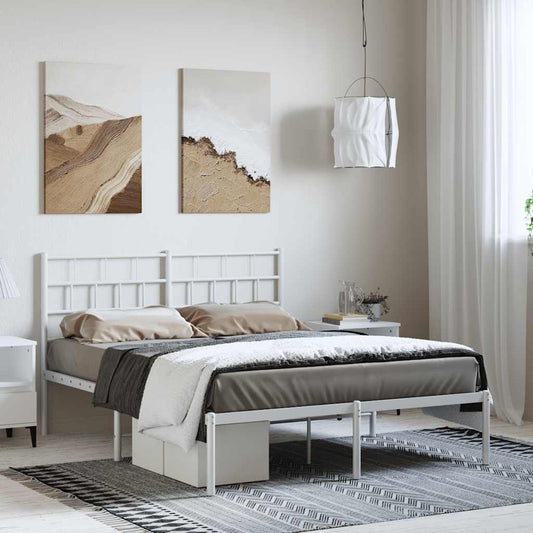 vidaXL Metal Bed Frame without Mattress with Headboard White 150x200cm