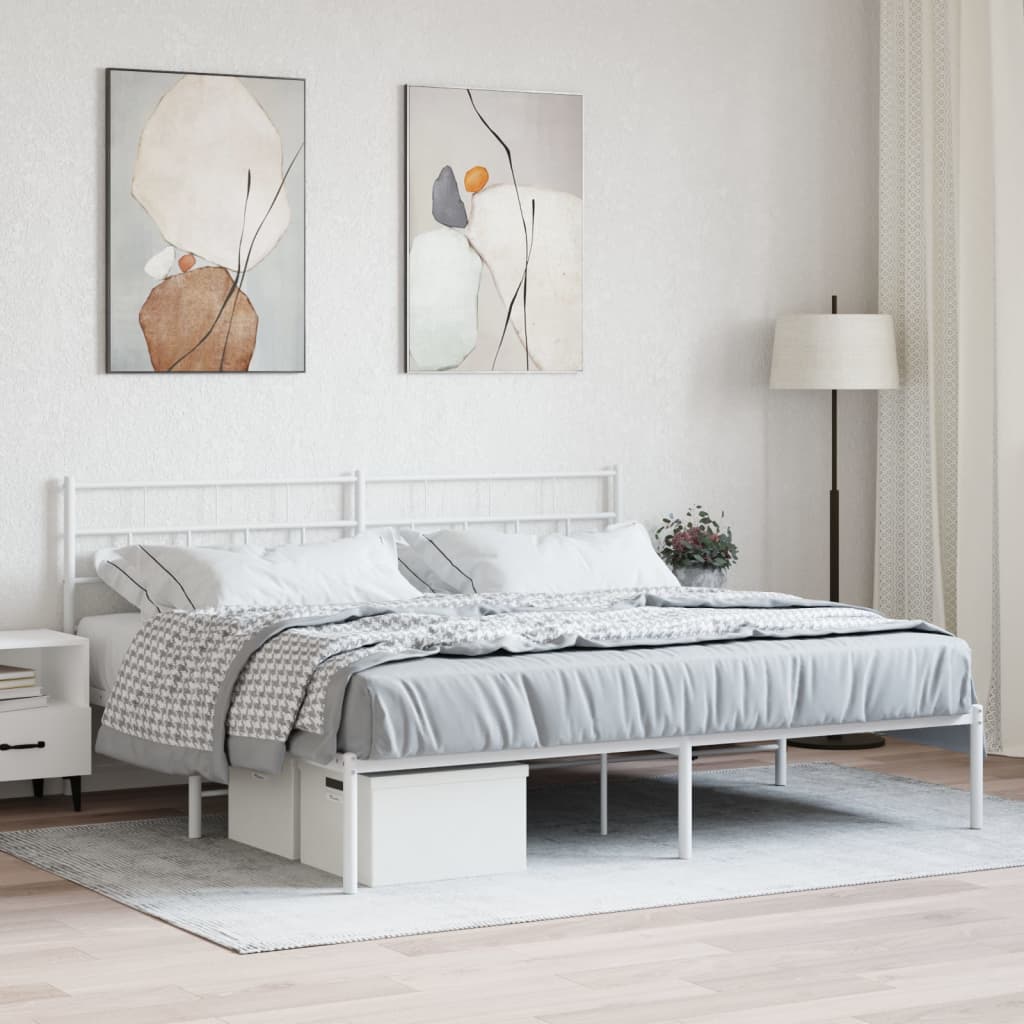 vidaXL Metal Bed Frame without Mattress with Headboard White 180x200cm