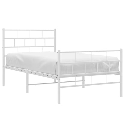 vidaXL Metal Bed Frame without Mattress with Footboard White 90x200cm