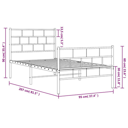 vidaXL Metal Bed Frame without Mattress with Footboard White 90x200cm