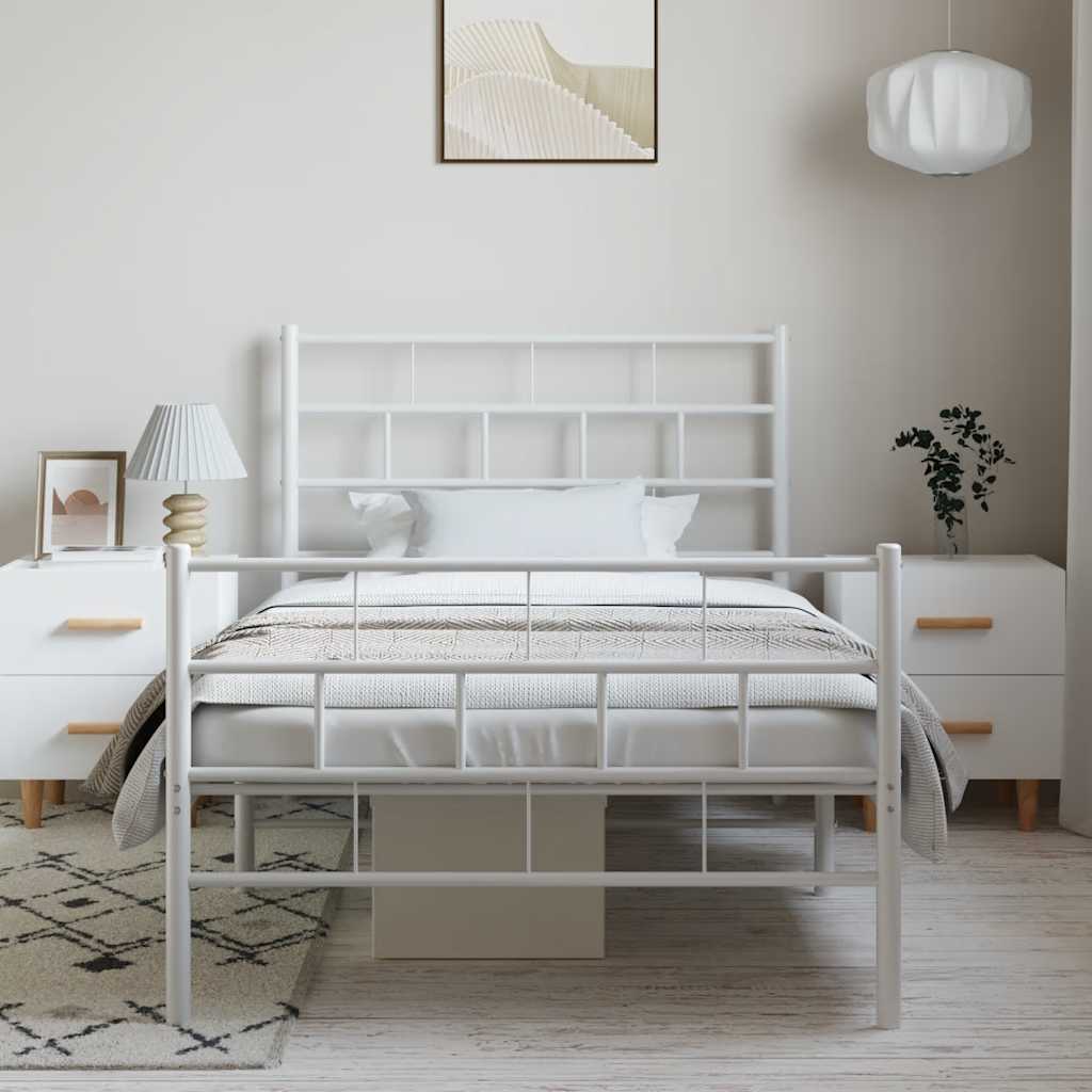 vidaXL Metal Bed Frame | White | Powder-Coated Steel | Single Size | Bed Frame