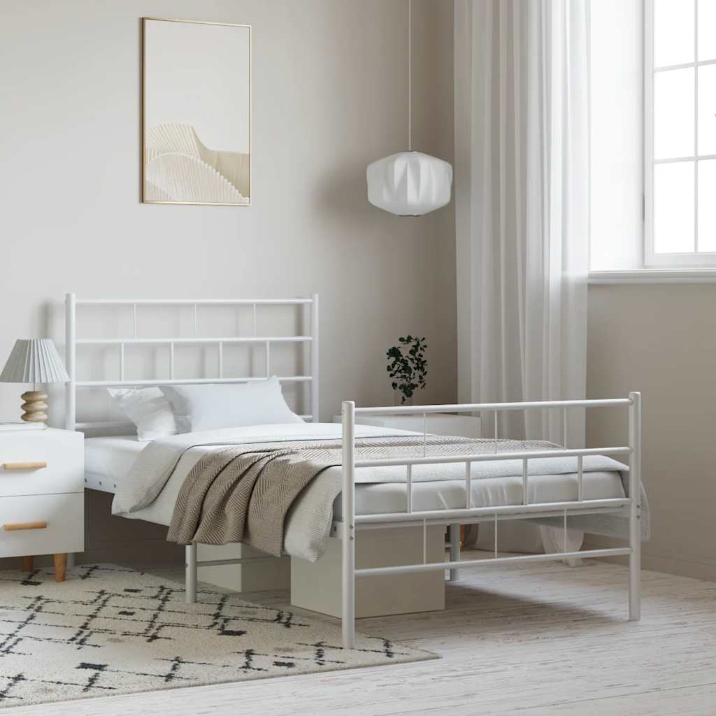 vidaXL Metal Bed Frame | White | Powder-Coated Steel | Single Size | Bed Frame