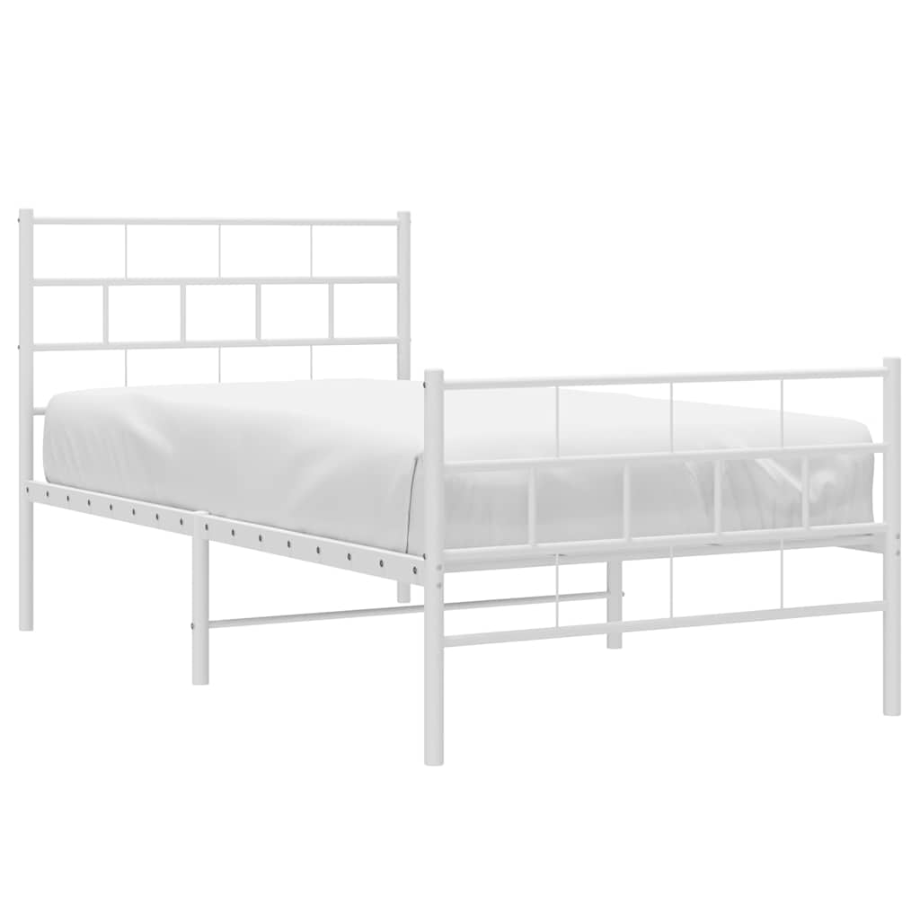 vidaXL Metal Bed Frame | White | Powder-Coated Steel | Single | Metal Bed Frame