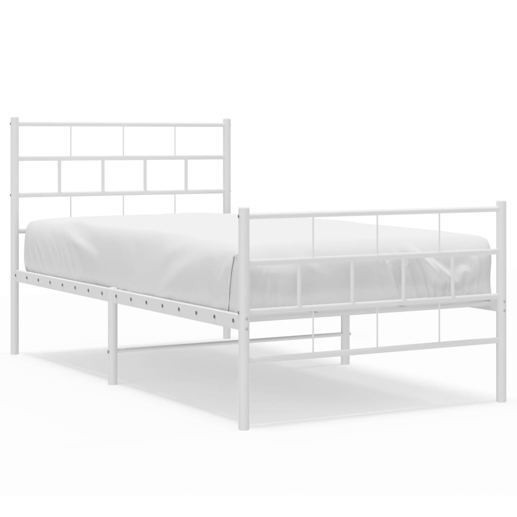 vidaXL Metal Bed Frame without Mattress with Footboard White 107x203cm