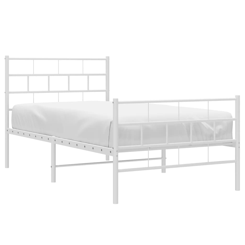 vidaXL Metal Bed Frame without Mattress with Footboard White 107x203cm