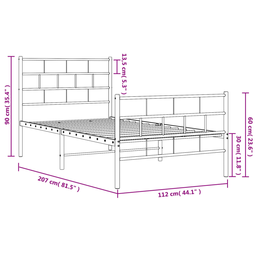 vidaXL Metal Bed Frame without Mattress with Footboard White 107x203cm