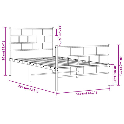 vidaXL Metal Bed Frame without Mattress with Footboard White 107x203cm