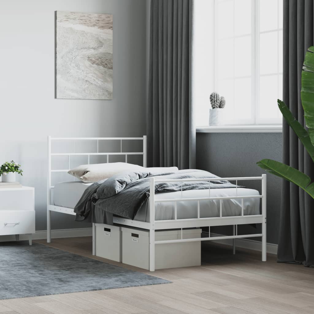 vidaXL Metal Bed Frame without Mattress with Footboard White 107x203cm