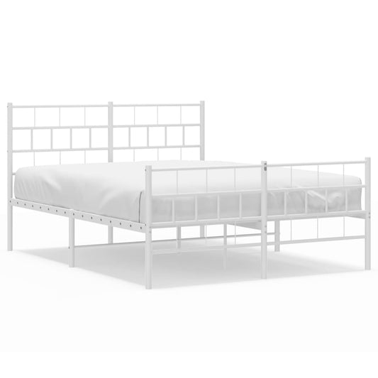 vidaXL Metal Bed Frame without Mattress with Footboard White 120x200cm