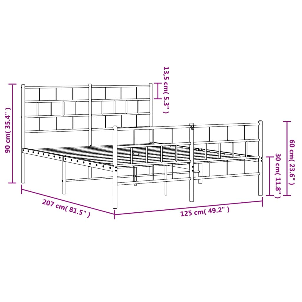 vidaXL Metal Bed Frame without Mattress with Footboard White 120x200cm