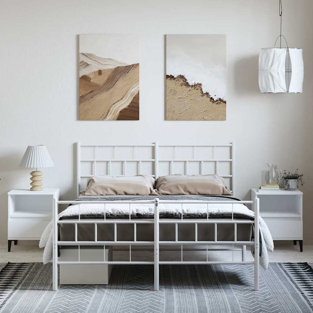 vidaXL Metal Bed Frame without Mattress with Footboard White 135x190cm