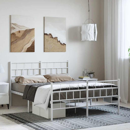 vidaXL Metal Bed Frame without Mattress with Footboard White 135x190cm