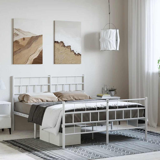 vidaXL Metal Bed Frame without Mattress with Footboard White 135x190cm