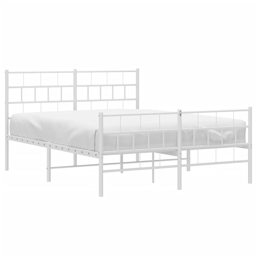 vidaXL Metal Bed Frame without Mattress with Footboard White 140x190cm