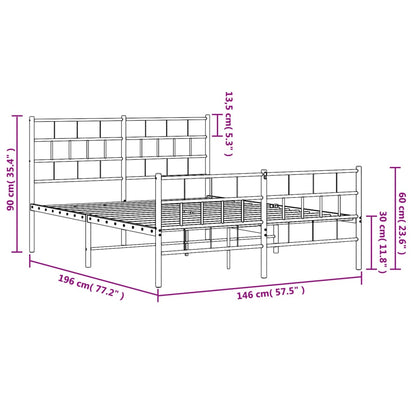 vidaXL Metal Bed Frame without Mattress with Footboard White 140x190cm