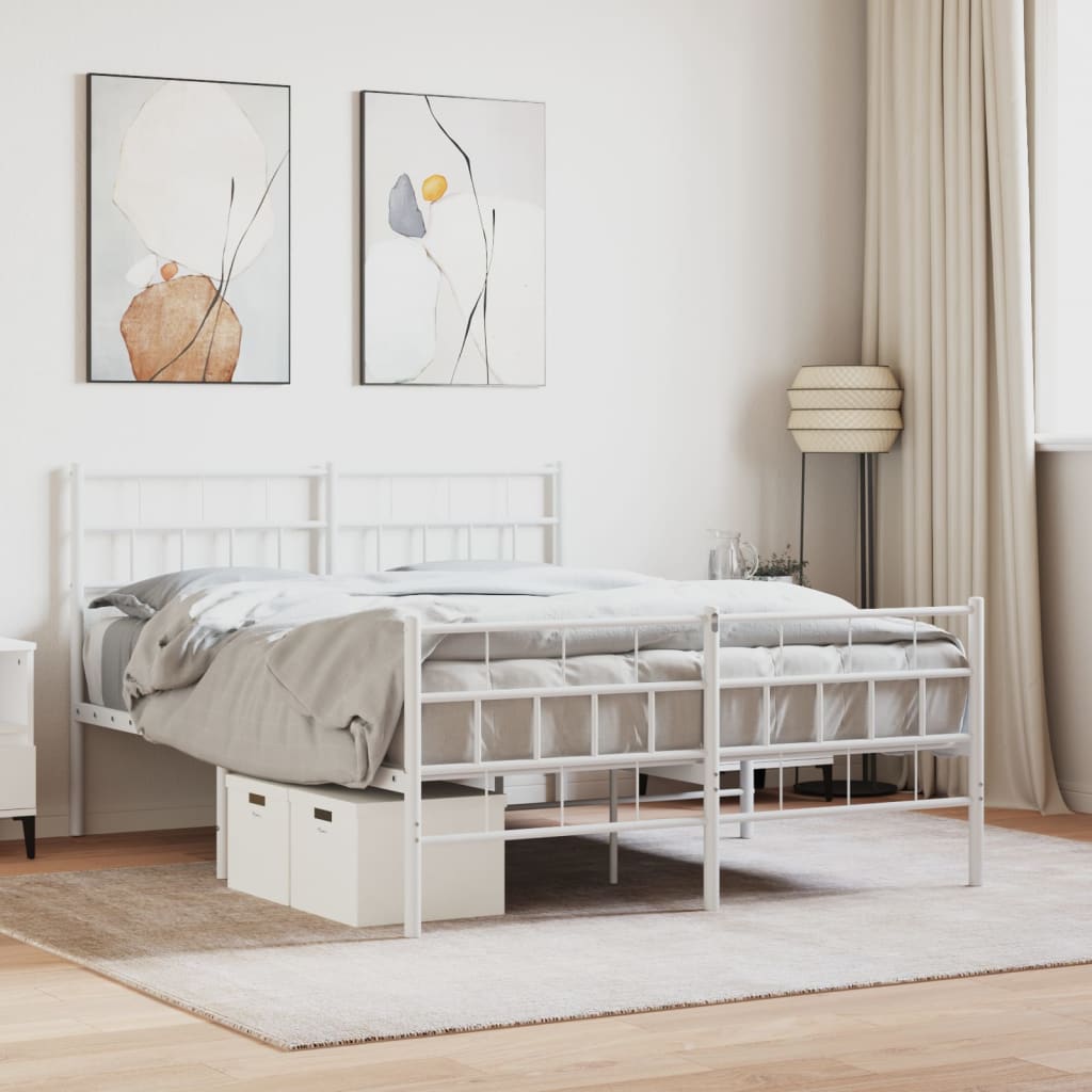 vidaXL Metal Bed Frame without Mattress with Footboard White 140x190cm