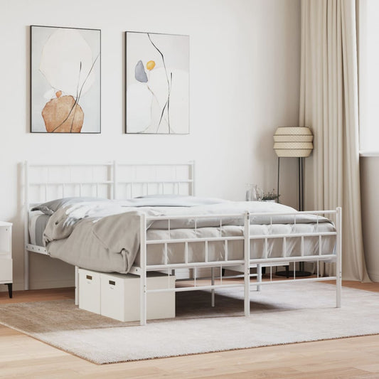 vidaXL Metal Bed Frame without Mattress with Footboard White 140x190cm