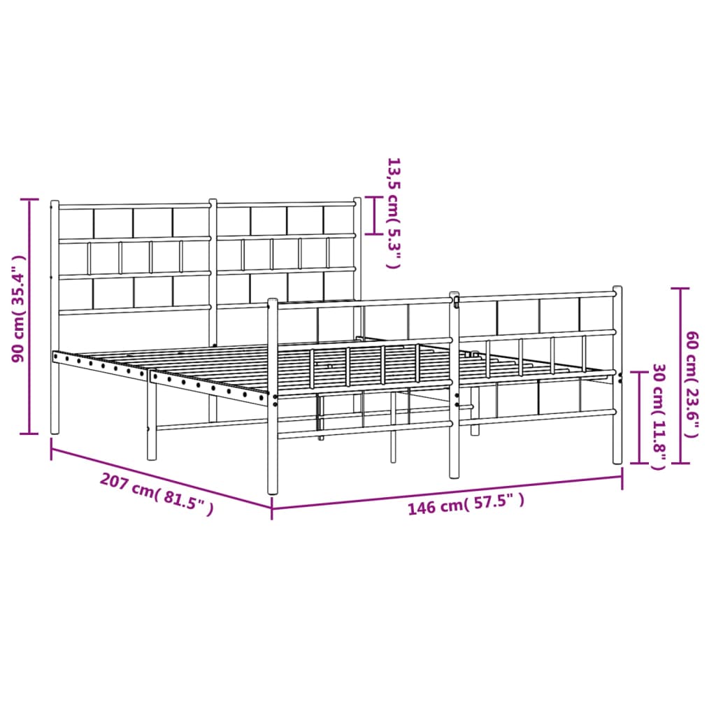 vidaXL Metal Bed Frame without Mattress with Footboard White 140x200cm