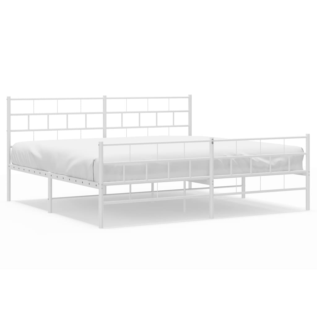 vidaXL Metal Bed Frame without Mattress with Footboard White 200x200cm