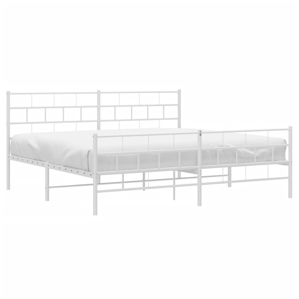 vidaXL Metal Bed Frame without Mattress with Footboard White 200x200cm