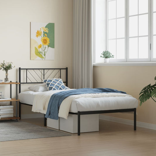 vidaXL Metal Bed Frame without Mattress with Headboard Black 75x190cm