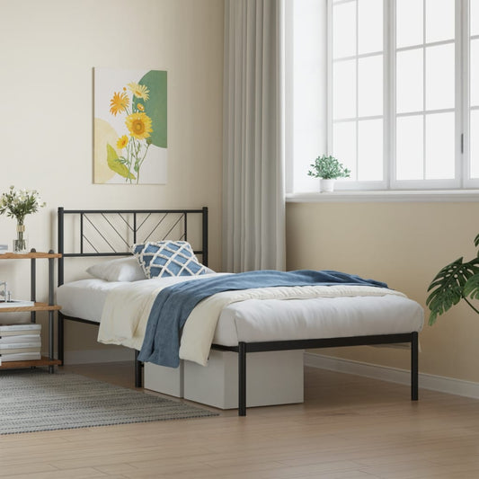 vidaXL Metal Bed Frame without Mattress with Headboard Black 80x200cm