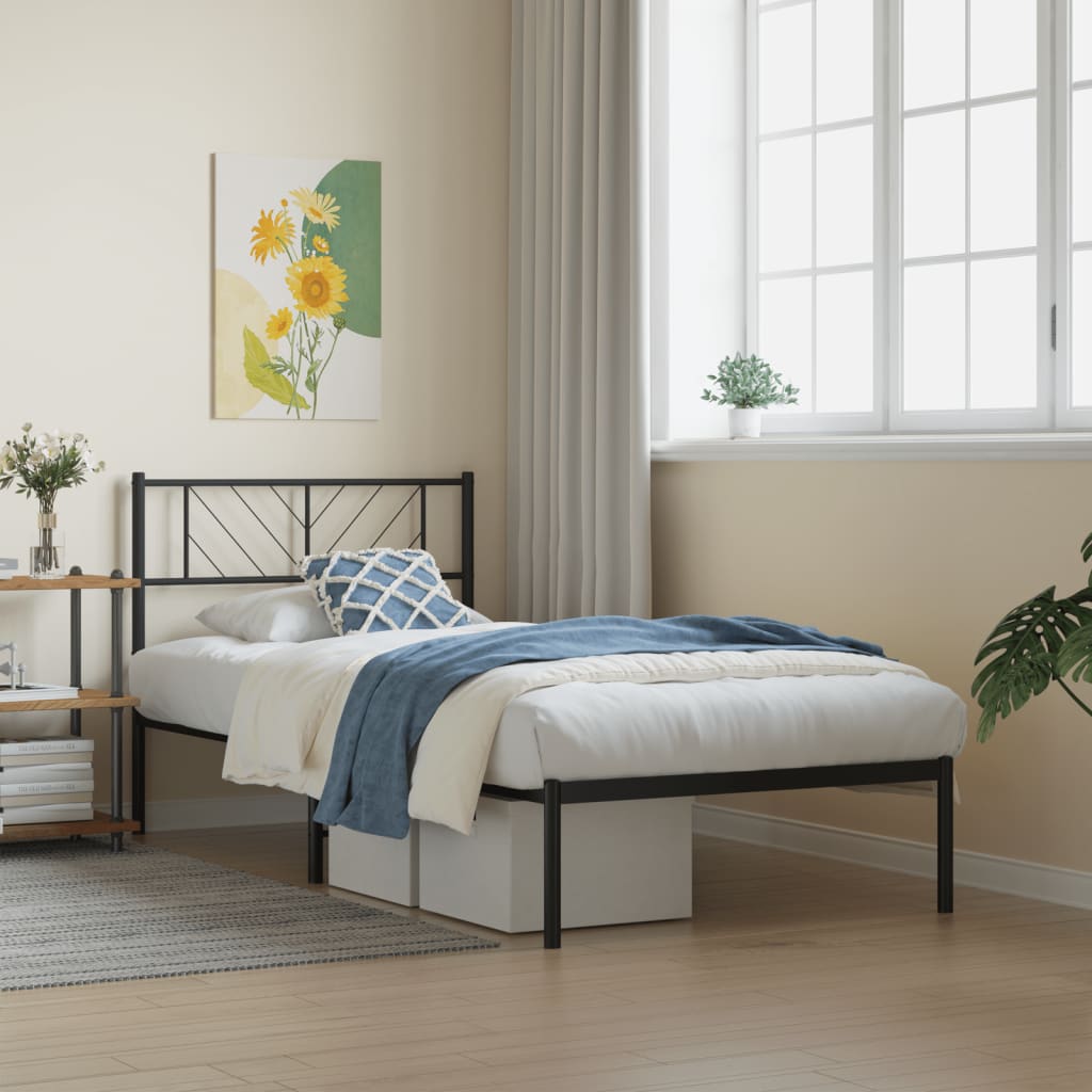 vidaXL Metal Bed Frame without Mattress with Headboard Black 90x190cm