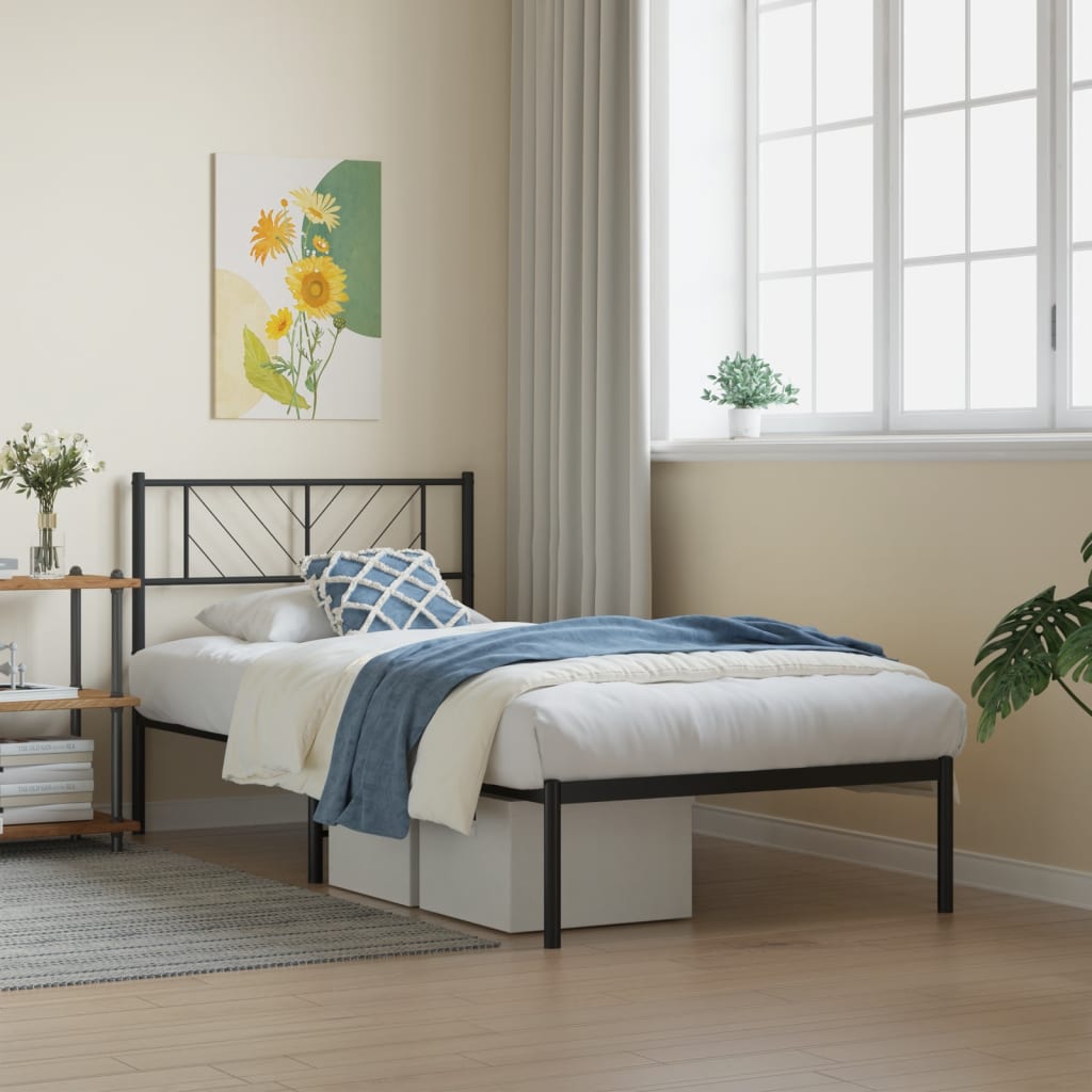 vidaXL Metal Bed Frame without Mattress with Headboard Black 90x200cm