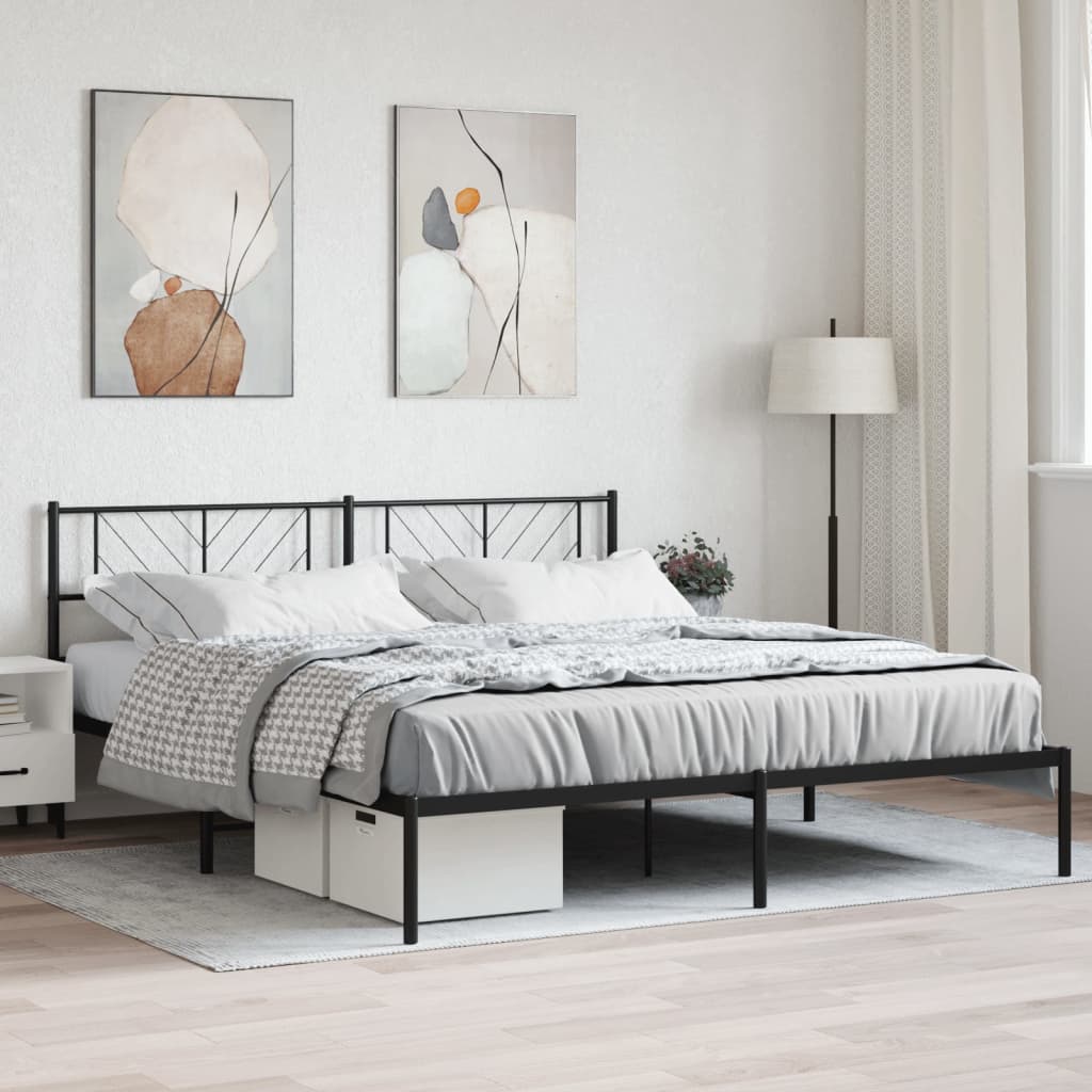 vidaXL Metal Bed Frame without Mattress with Headboard Black 200x200cm