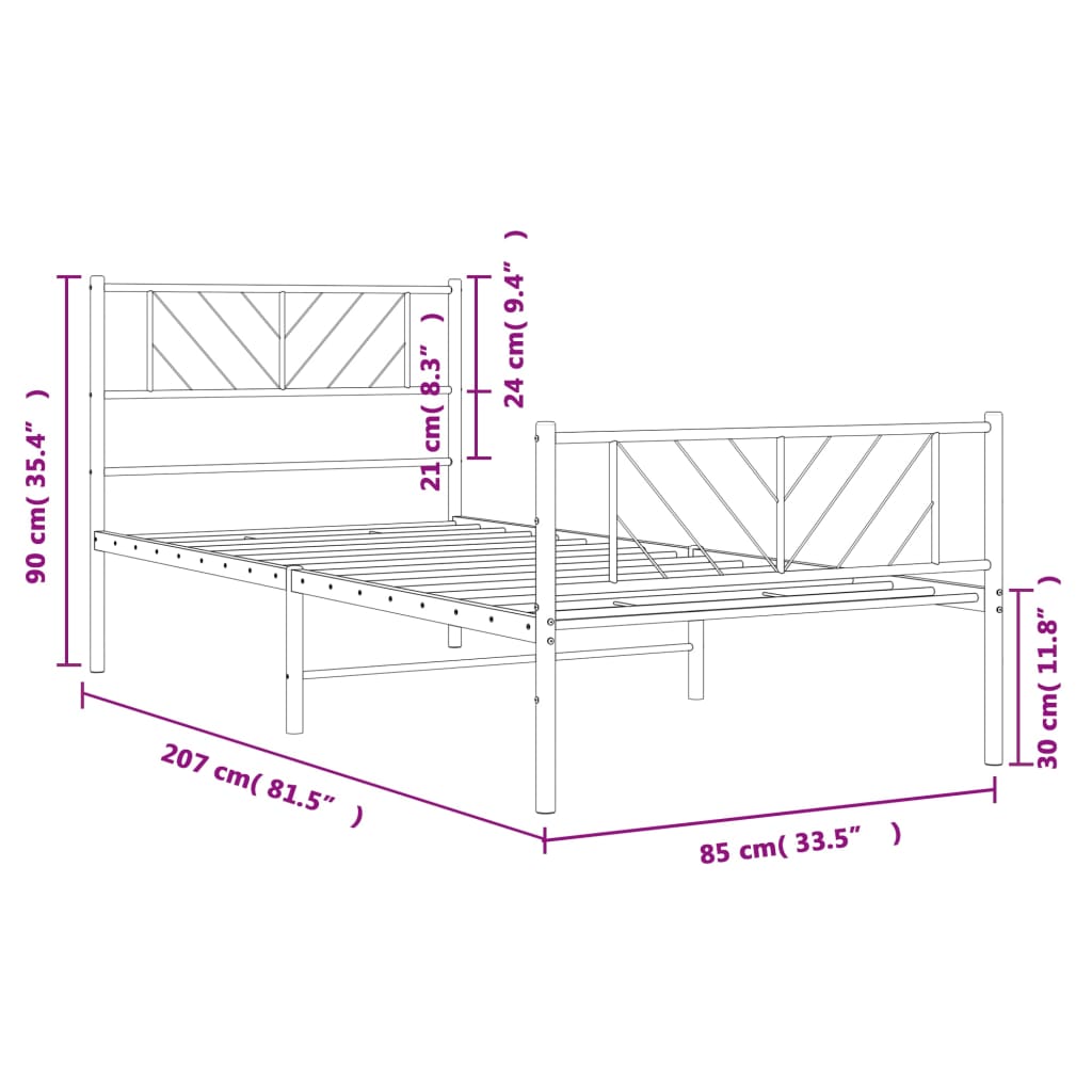 vidaXL Metal Bed Frame without Mattress with Footboard Black 80x200cm