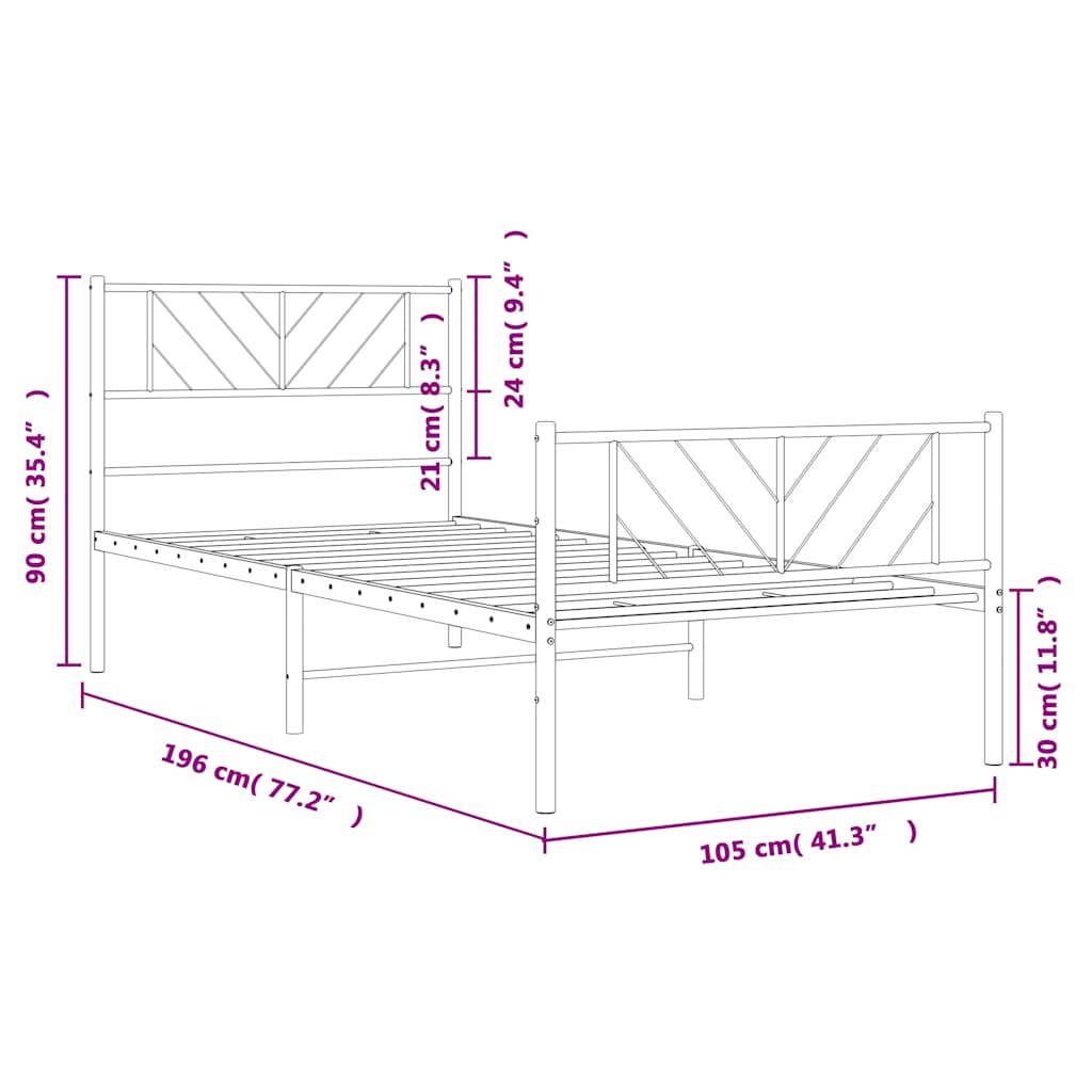 vidaXL Metal Bed Frame without Mattress with Footboard Black 100x190cm