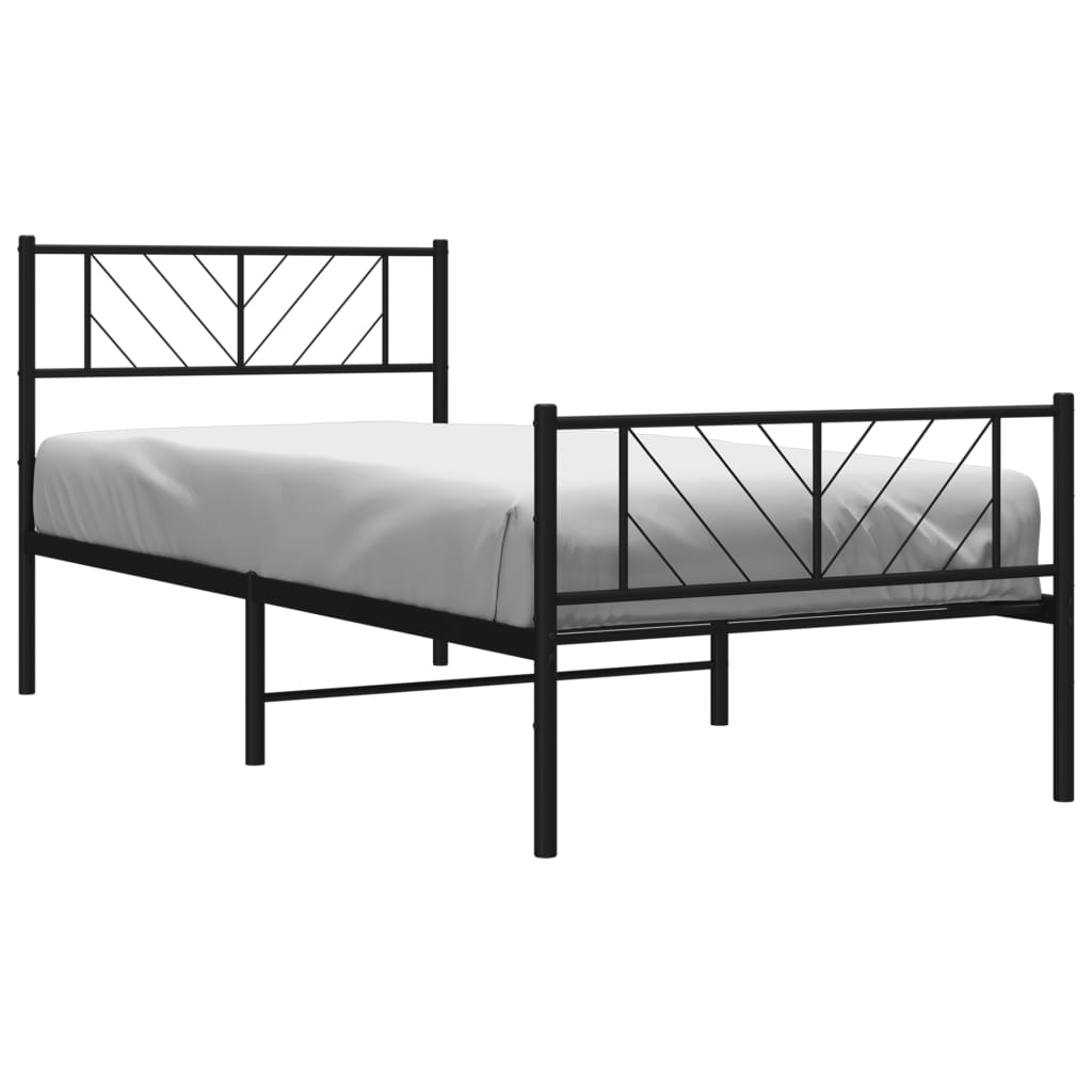 vidaXL Metal Bed Frame without Mattress with Footboard Black 107x203cm