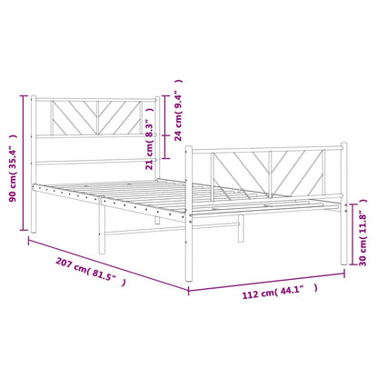 vidaXL Metal Bed Frame without Mattress with Footboard Black 107x203cm